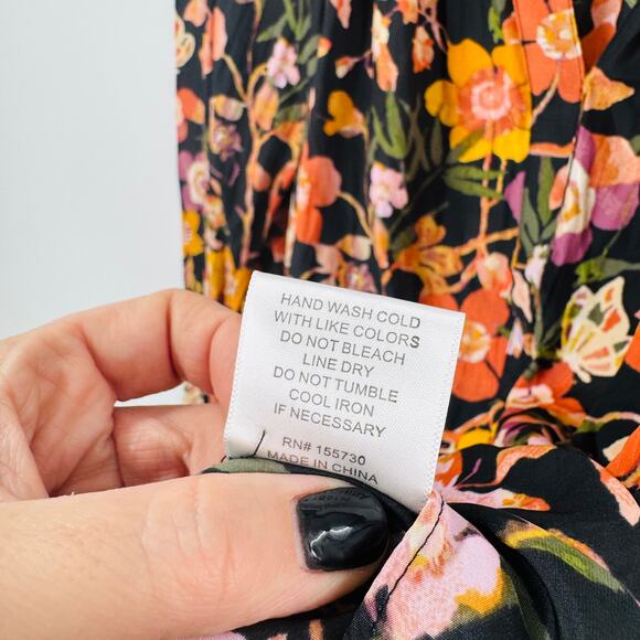 Unbranded Black Floral Blouse Fall Colors Long Sleeve Boho Style Size M - Picture 4 of 7